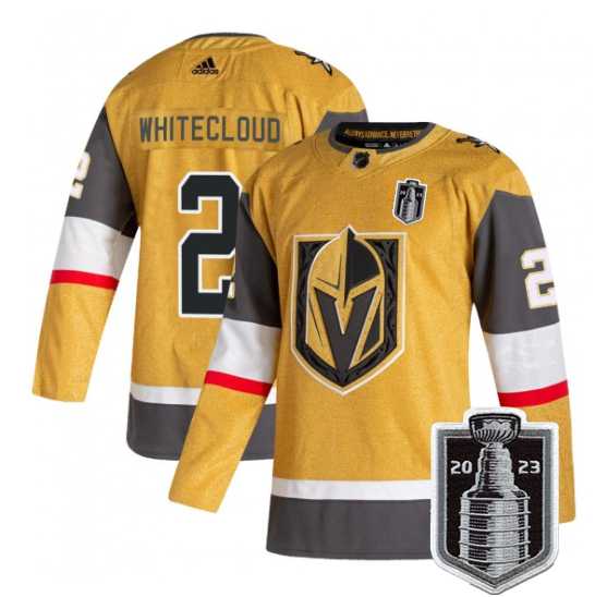 Mens Vegas Golden Knights #2 Zach Whitecloud Gold 2023 Stanley Cup Final Stitched Jersey Dzhi